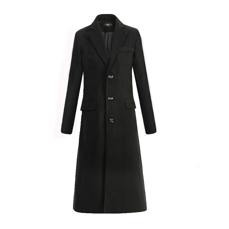 

2021 New Autumn and Winter Wool Finer's Wool's Lazer's Pane of Men's Manners Long Black Casual Coats Male Trench-coats W5FW