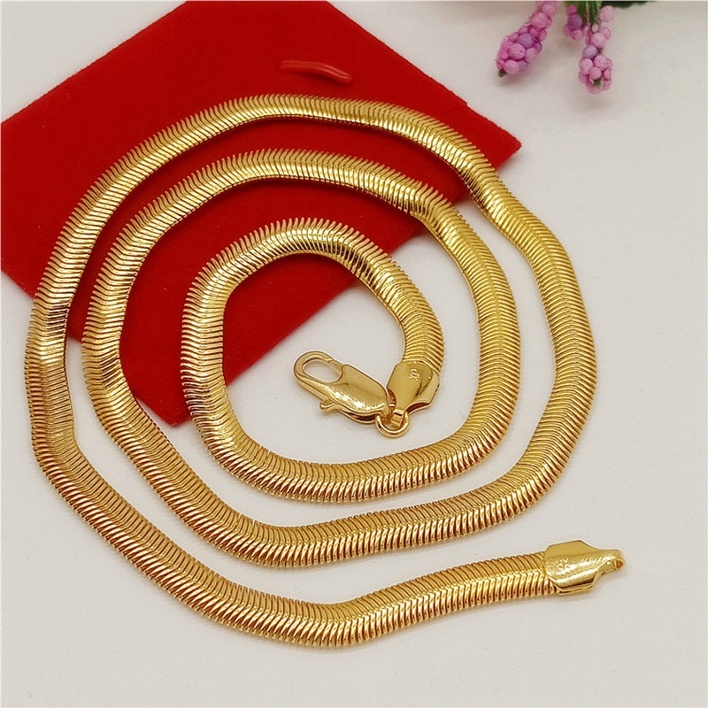 6mm Heringbone Chain Necklace Soft Jewelry 18K Yellow Gold Filled Snkae Chain Mens Accessories-image-708869336