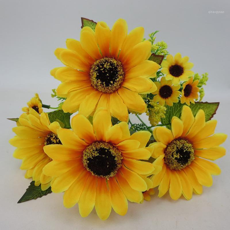 

7 Big Heads Plastic sunflower Artificial Flowers Artificial Plants Wedding Home Decoration Fake Flower Faux1, As pictures