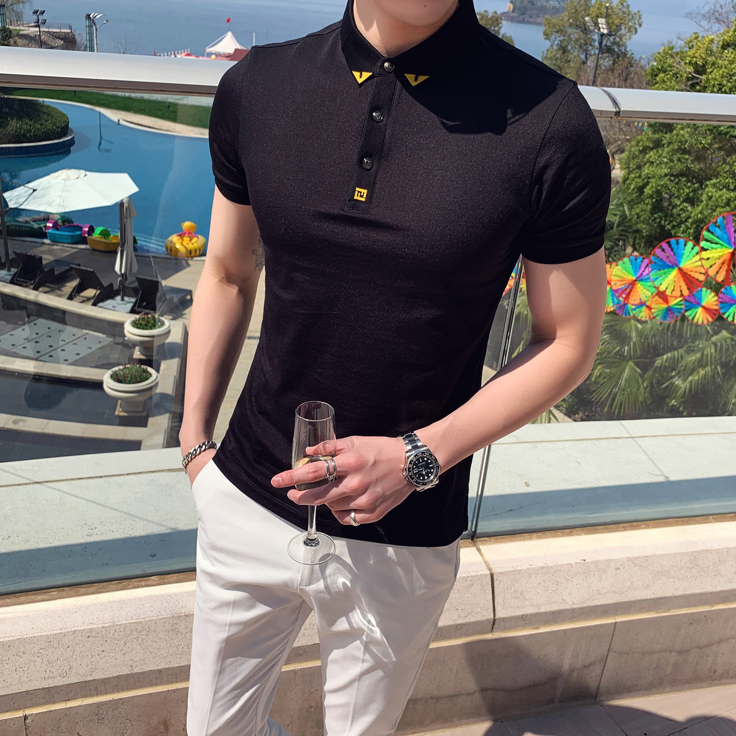 

2020 Quality Men's High Shirt Will See Fine Fit Poles for Short Sleeves Casual Breathable Mannen Kleding Vsfz, White