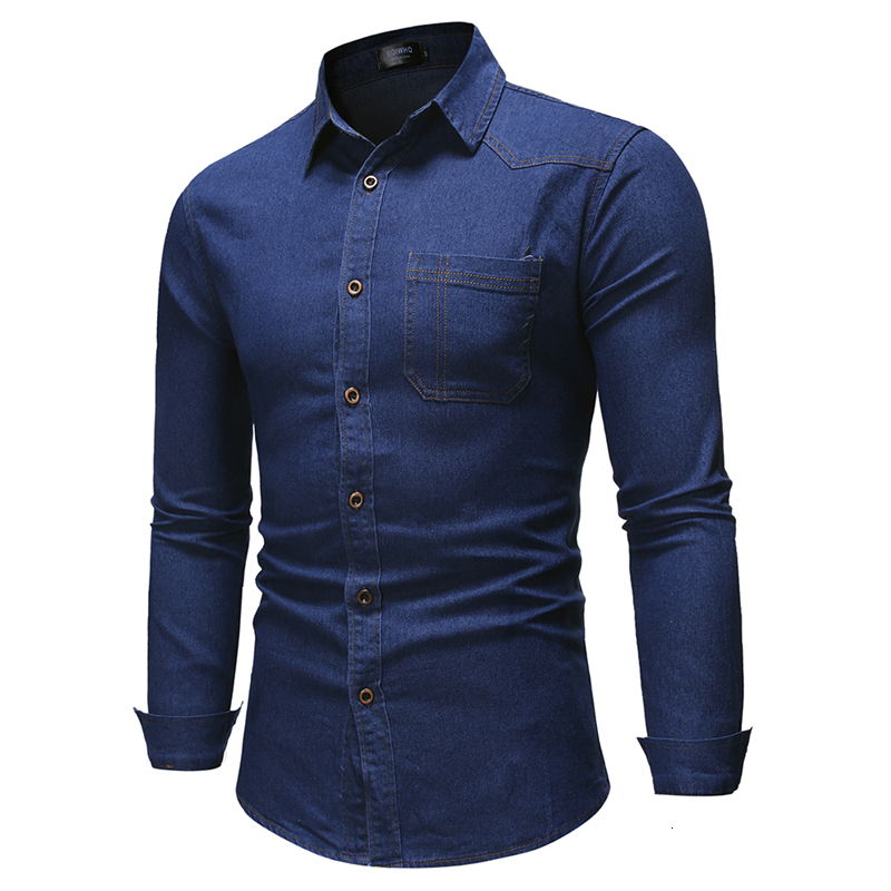 

2021 Negizber Four Seasons New Style Male Solid Color Lapel Long Sleeve Simple Casual Top Cotton Denim Shirt 0ojx, Black