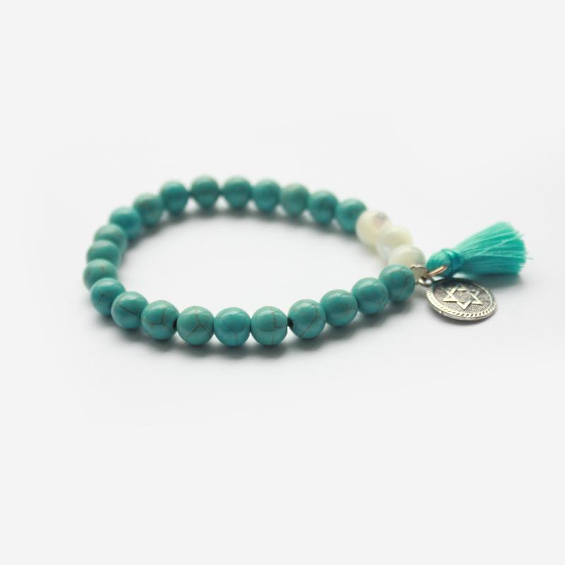 

Antique Silver Plated Charm With Blue Stone Beads And Pearl Stone Bracelet For Women NSB1017