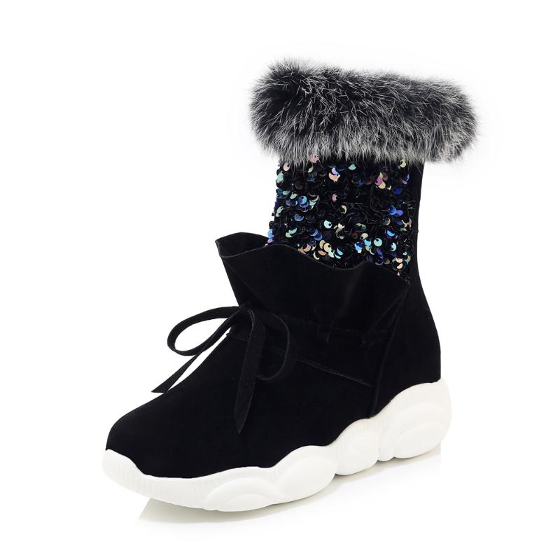 

Female Fur Warm Snow Boots Ankle Boots For Women Winter Shoes Woman Waterproof Booties Women Footwear, Black