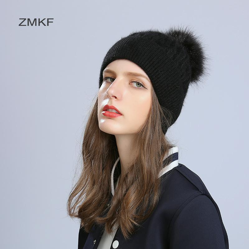 

2020 ZMKF Puffy loose hair winter hat women's knit hat knit New thick bottom lady, Purple