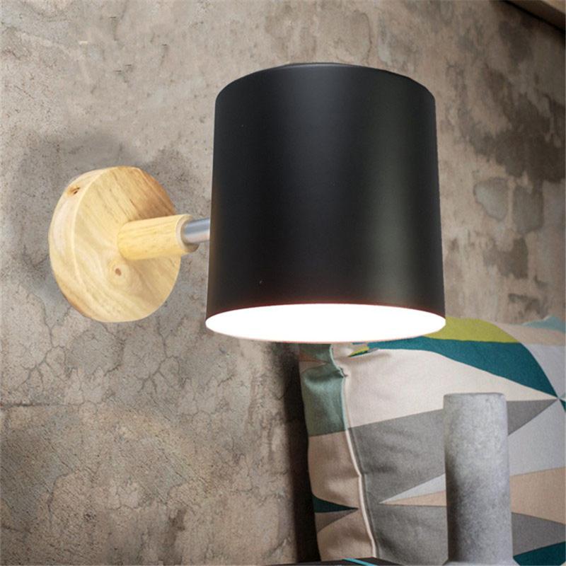 

Nordic Macaroon Modern E27 Wall Lamps Wood Wall Lights Bedroom Beside LED Lights LED Button Switch Light Fixture AC110-265v