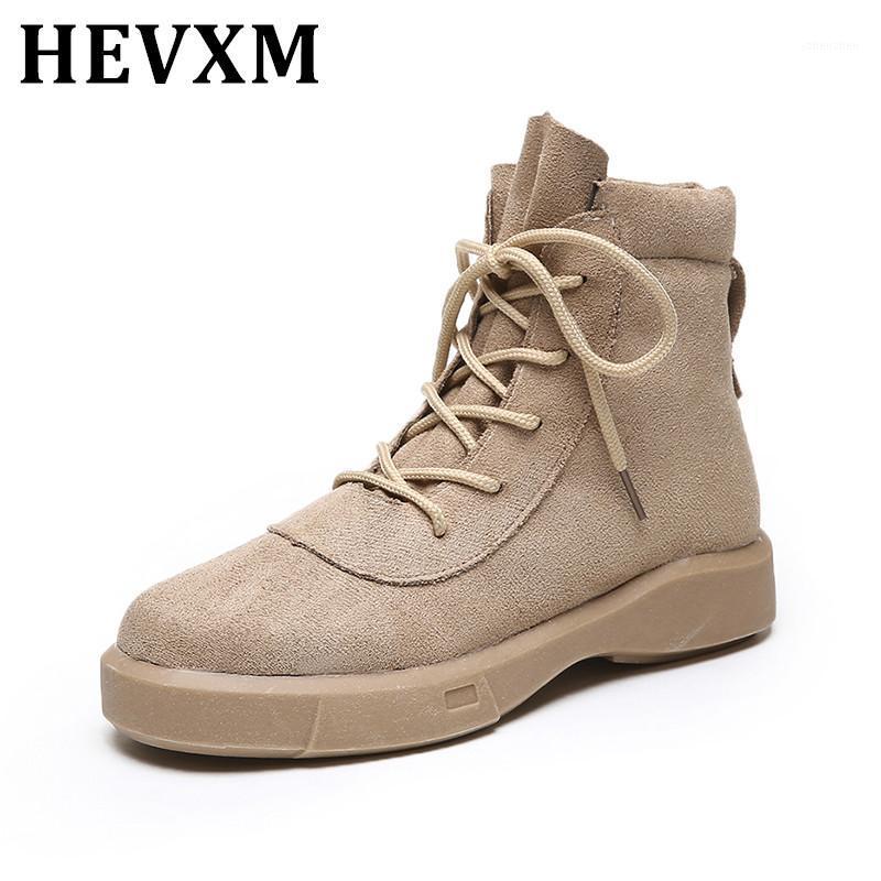 

Boots HEVXM Snow Women Genuine Leather Round Toe Lace-Up Platform Winter Ladies Ankle Length Shoes Handmade1, Black a830