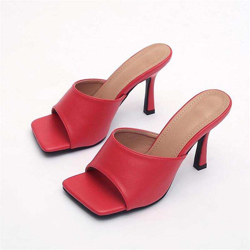 

High Heels Sandals quare Toe Women Solid Open Toe Slipper Women Sandals Summer High Heel Mules Designer Party Dress Shoes, Black