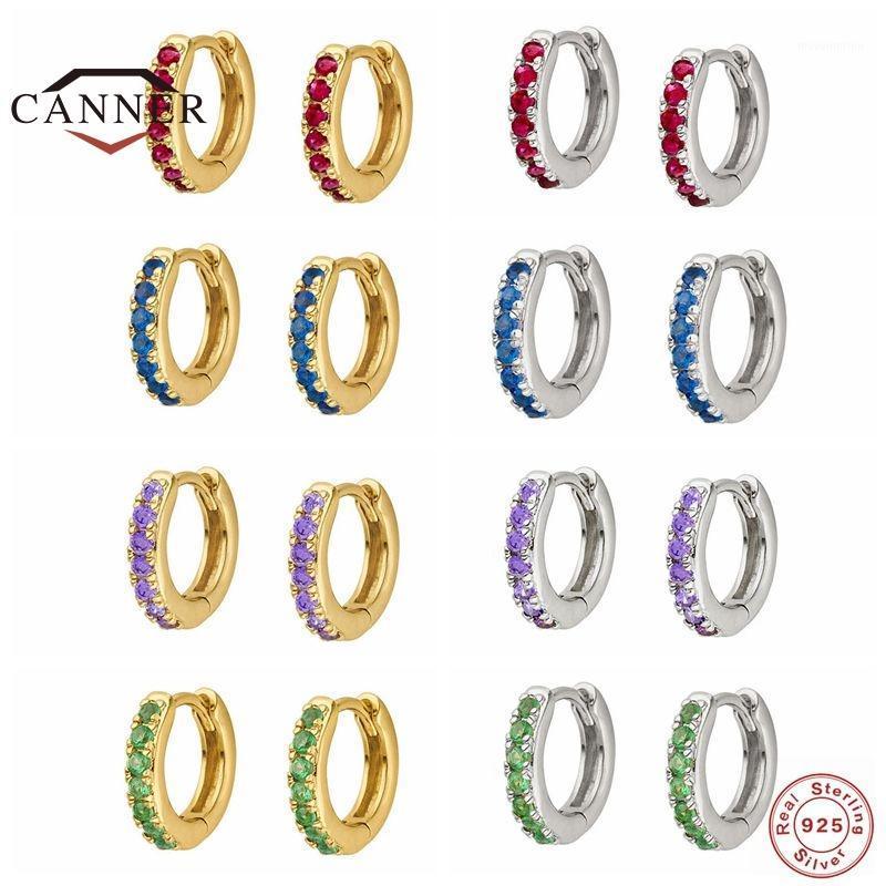 

CANNER 925 Sterling Silver Round Color Zircon Trend Hoop Eearrings For Women Ear Piercing Earring Earings Jewelry Pendientes1