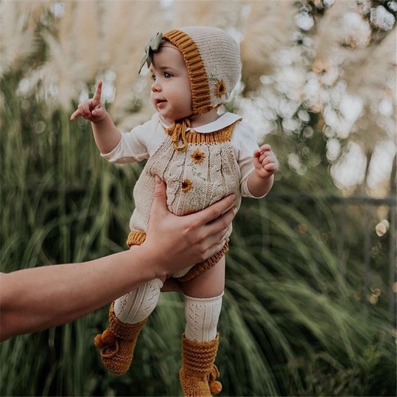 

EnkeliBB Beautiful Lovely baby Autumn Winter Kniting Romper Baby Boys and Girls Winter Clothing Rainbow daisy Onesie Wild Wawa 201127, Blue