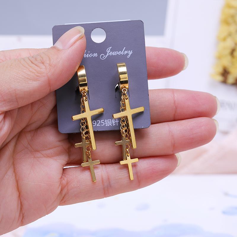

JUWANG 2021 New Hot Vintage Punk Piercing Hoop Earrings For Women Men Titanium Cross Dangle Earrings Fashion Jewelry Pendientes