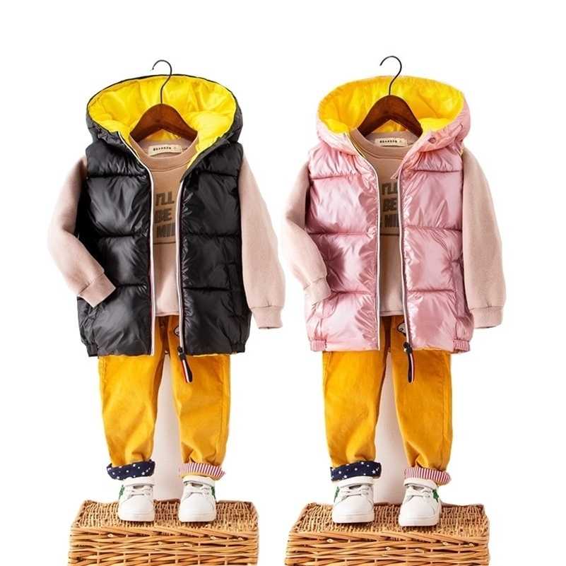 

OLEKID Autumn Winter Children's Vest Hooded Waterproof Vest For Boy 2-9 Years Kid sleeveless jacket Baby Girls Waistcoat 201106, Pink