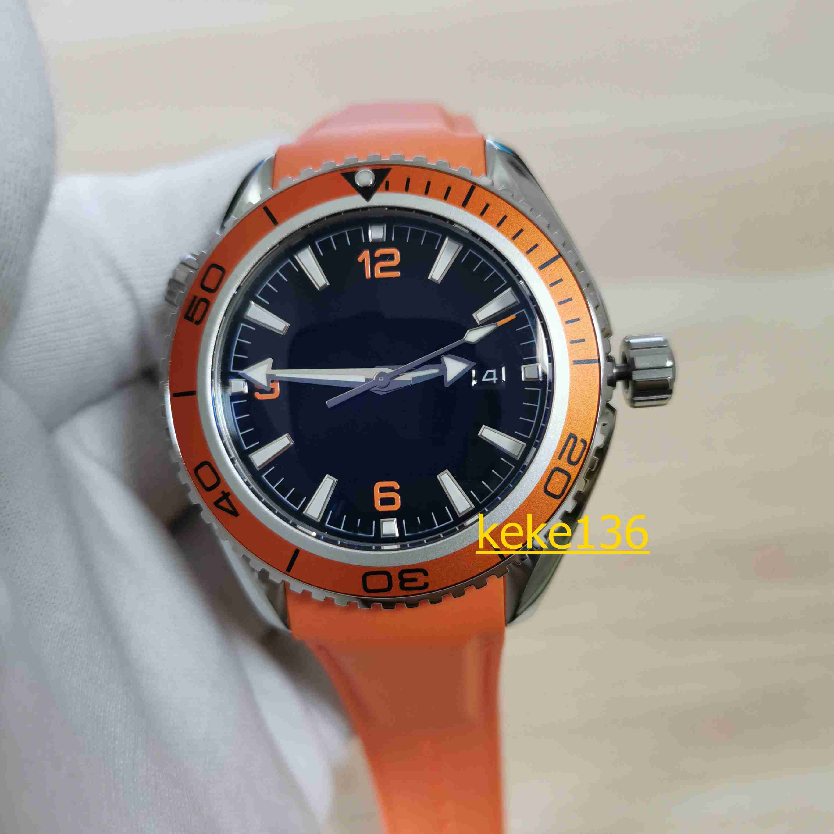 

6 colors Mens Watch Cal.8900 215.32.44.21.01.001 digital glow 43.5mm 600M Natural rubber strap Transparent Back Automatic Mechanical Watches Topselling Wristwatches