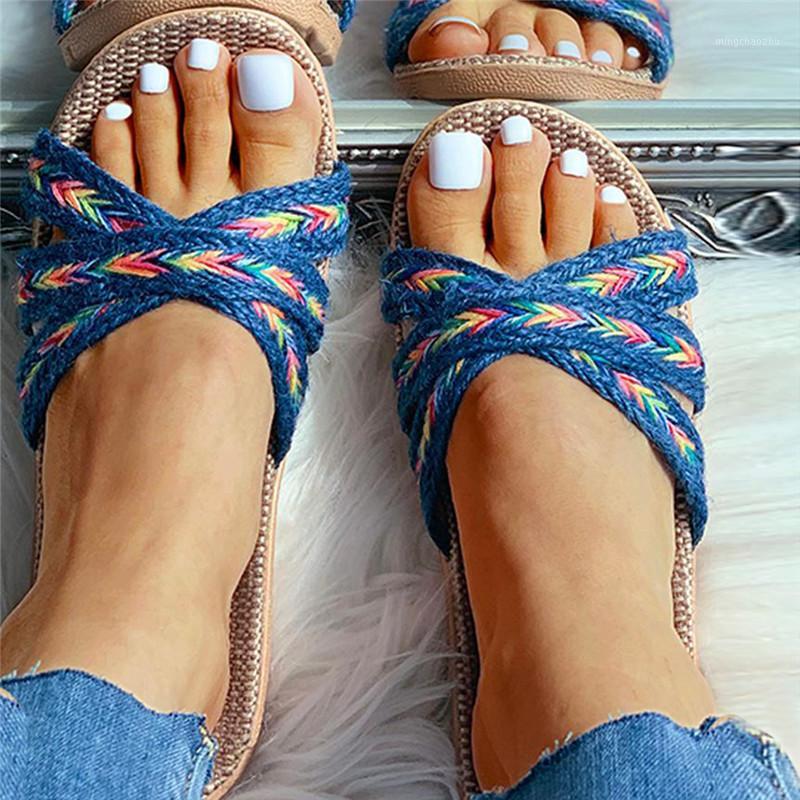 

Home Summer Cross Strap Ladies Casual Shoes Linen Slippers Multi-style Non-slip Home Slippers Indoor Shoes Female Sandals W#41, Mr