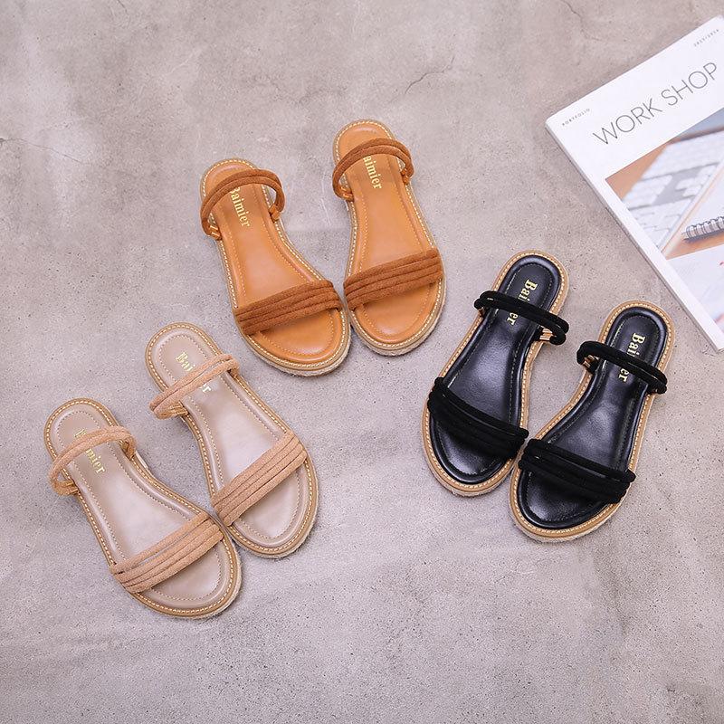 

Shoes Ladies' Slippers Flock Slipers Women Low Flat 2020 Soft Slides Scandals Rubber Hoof Heels Rome Basic Concise PU Fabric