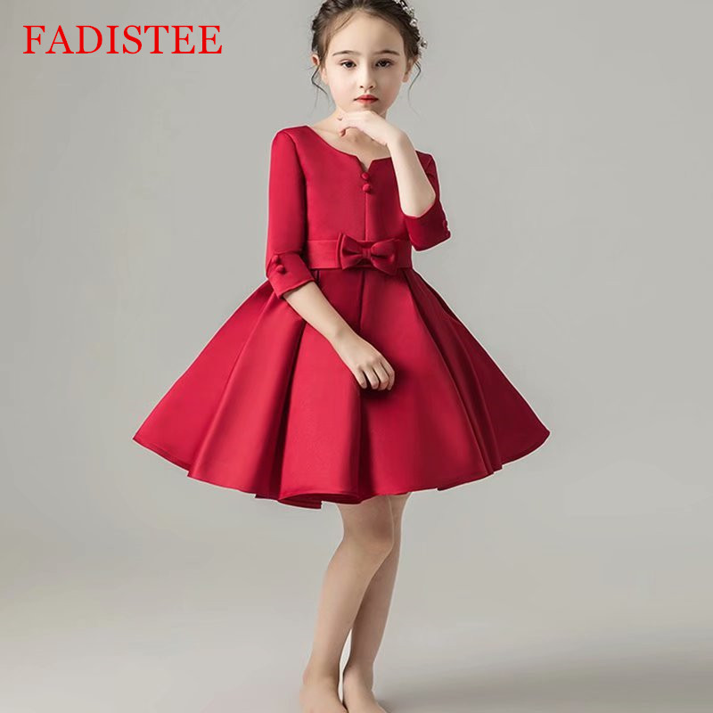 

FADISTEE Girl dress Flower Girl Dresses lace Baby Girl Infant Dress Kids Formal Wear girls dress Red Short Satin three quarter Sleeve