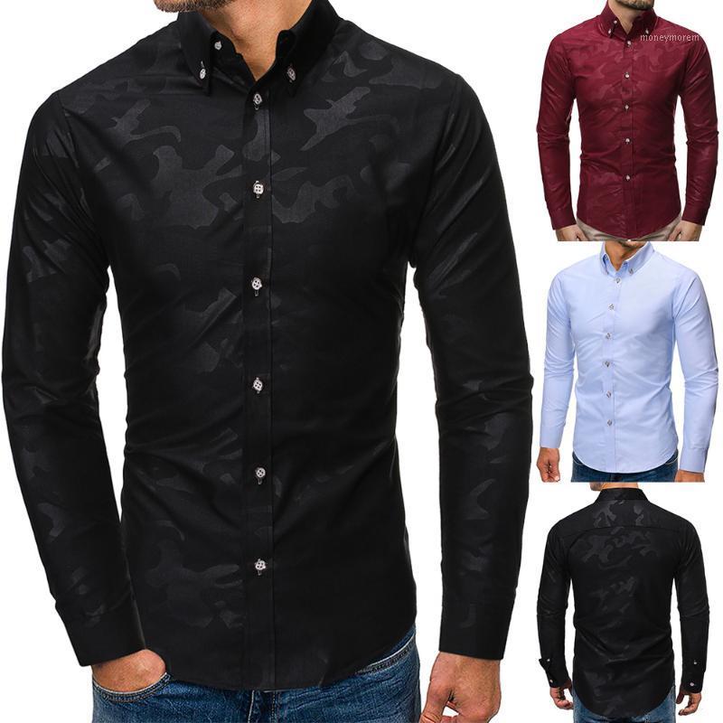 

New Men's Fashion Camouflage Printed Business Leisure Long Sleeve Slim Shirt Men's Shirt1, Black