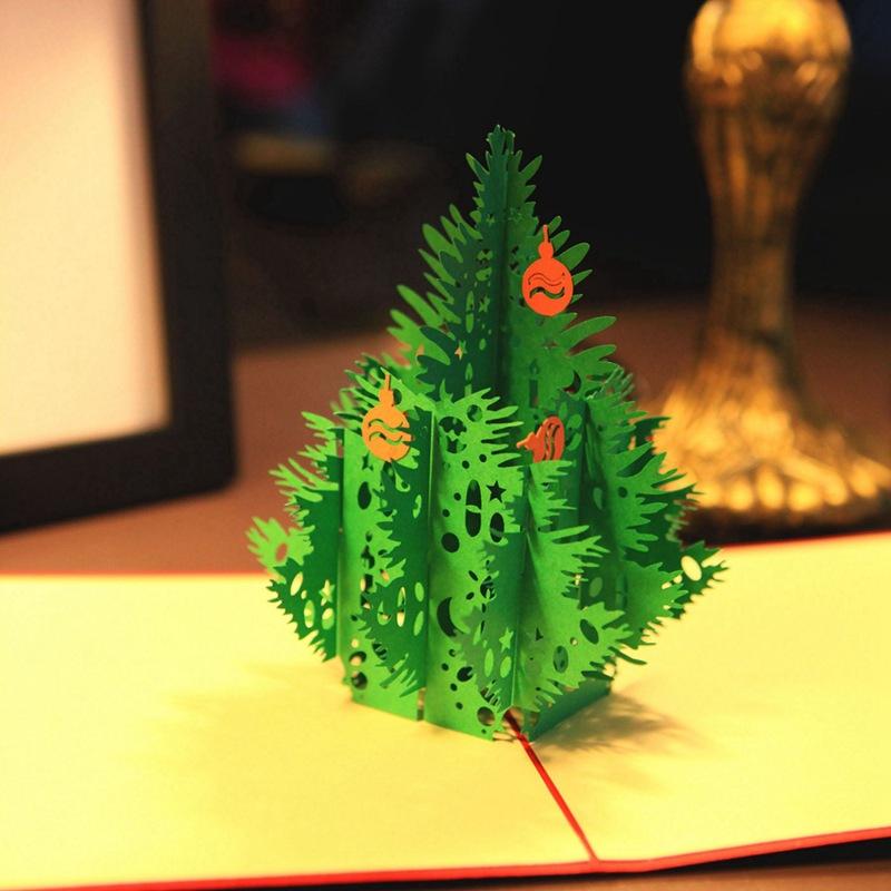 

3D Up Christmas Card Decorations Christmas Tree Greetings Holiday Card for Xmas New Year Baby Gifts