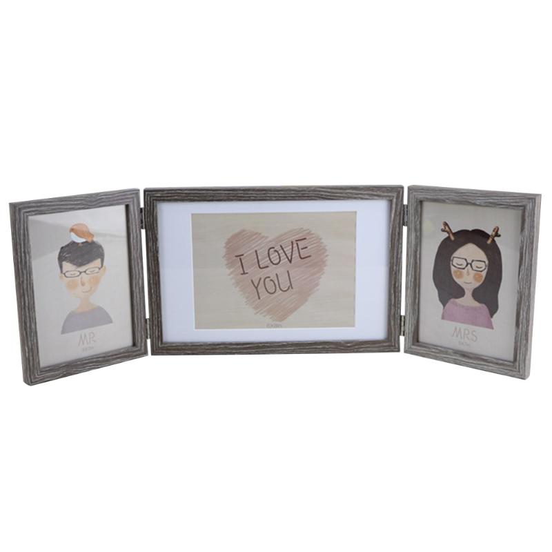 

Ornament Desktop Three Fold Couple Anniversary Lover Romantic Picture Frame Wedding Day Home Wooden Photo DIY