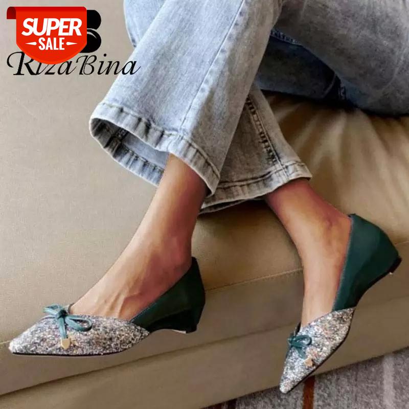 

RIZABINA Women Flats Shoes Fashion Patchwork Sweet Bowknot Shoes Women Pointed Toe Stylish Party Easy Match Footwear Size 34-39 #VE49, Green