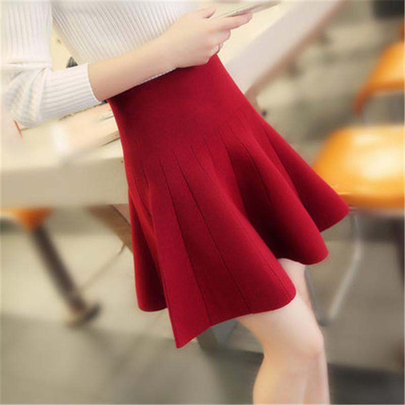 

Skirts Autumn And Winter 2022 Cotton Skirt Woman Knitted Elastic High Waist Mini Pleated Flared Flounce Short Tutu Ladies, Black