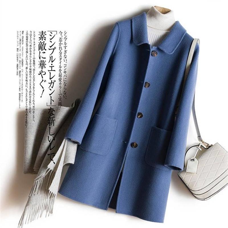 

2020 New Autumn Winter Women Doll Collar Single Breasted Long Woolen Jacket Female Wool Blend Coat Abrigos Mujer Elegante R85, Jun se