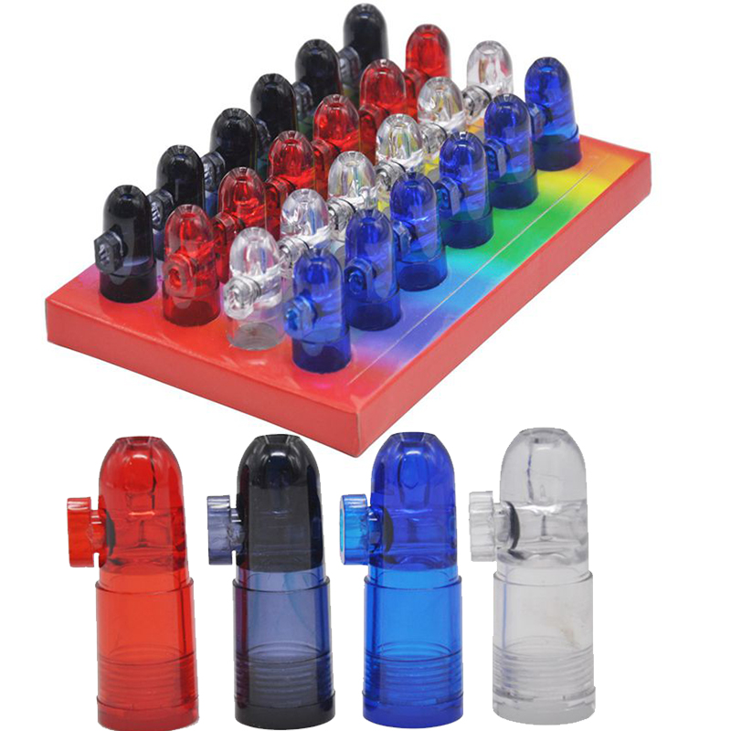 

Wholesale Snorter Bullet Rocket Plastic Smoking Pipes Snuff Dispenser Rolling Machine Pipe 4 Colors Tobacco HandPipe Herb Dab Tool Free