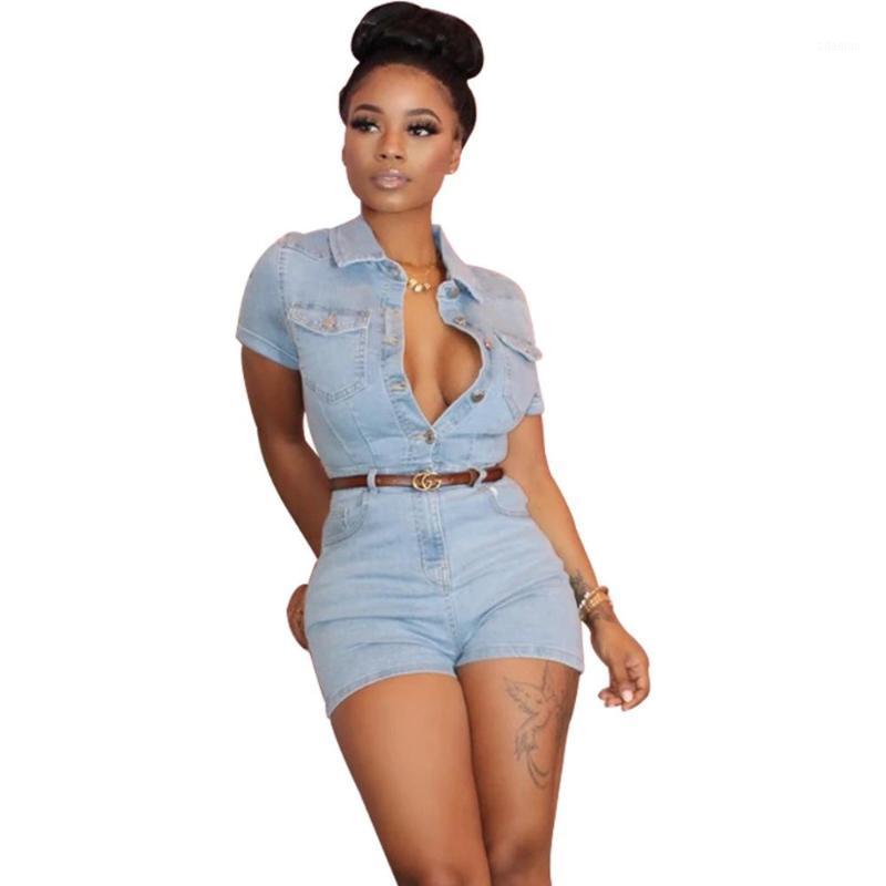 

Echoine Sexy Denim Playsuit Button Jumpsuit Skinny Bodycon Women Party Club Outfits Summer Overalls1, Blue