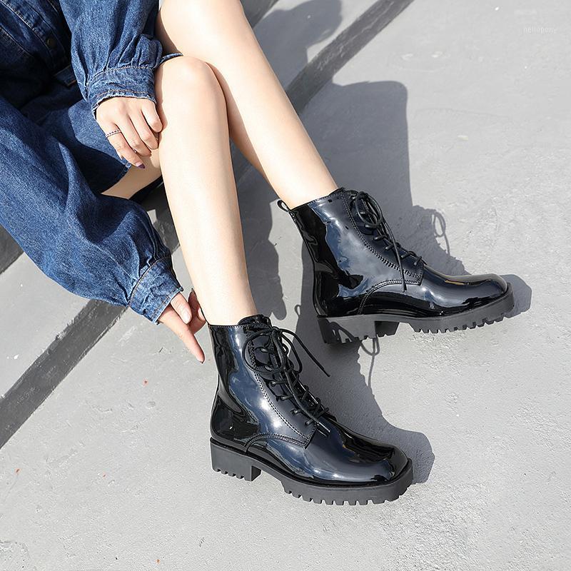 

Motorcycle Boots botas militares mujer Combat Autumn Boots Punk Goth Women Women Biker PU Leather Short YMB294-11, Black