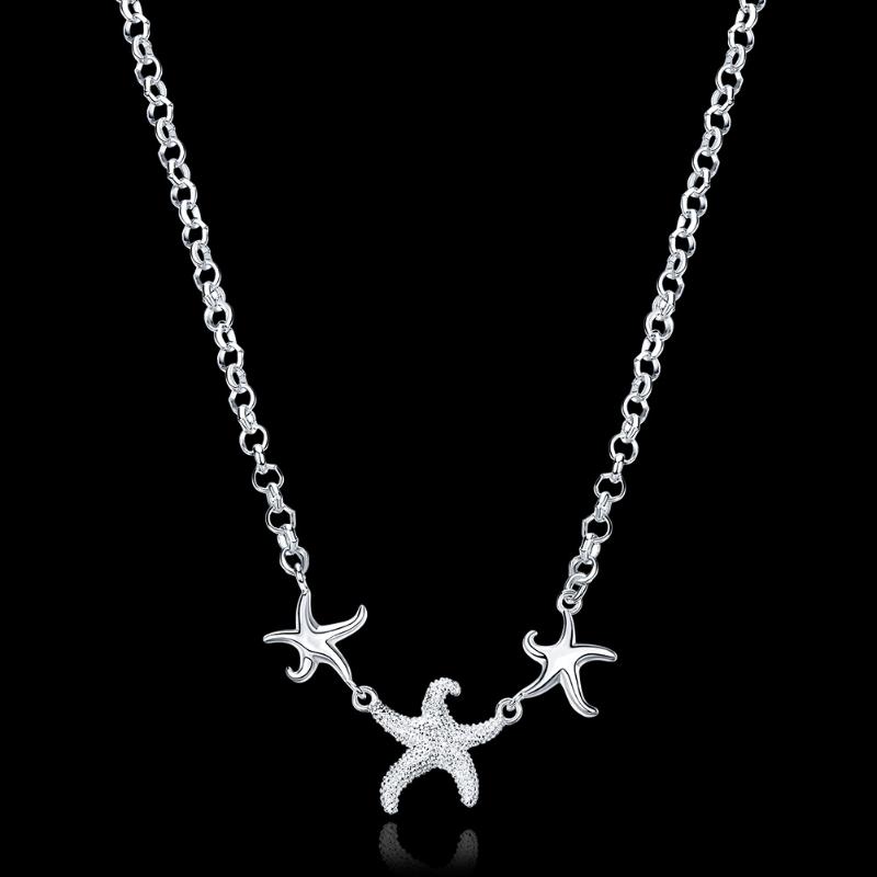 

wholesale silver color jewelry fishstar star popular Women lady cute Charms chain necklace fashion Christmas Gift JN910