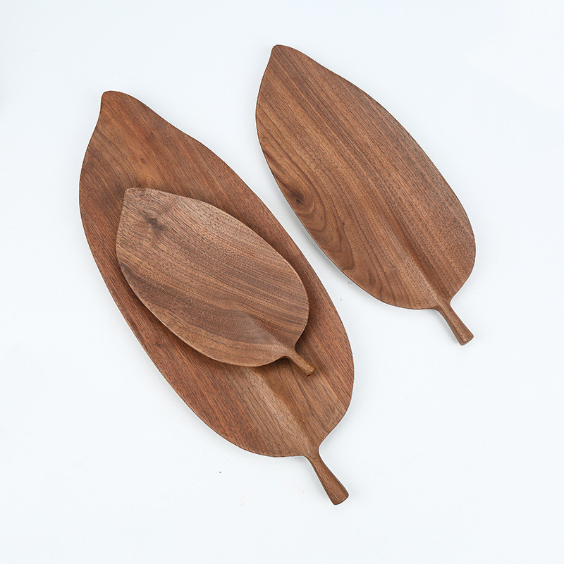

2021 New Leaf Shape Walnut Rubber Wood Plates Storage Trays for Fruit Candy Saucer Tea Coffee Dessert Dinner Bread Z6qe