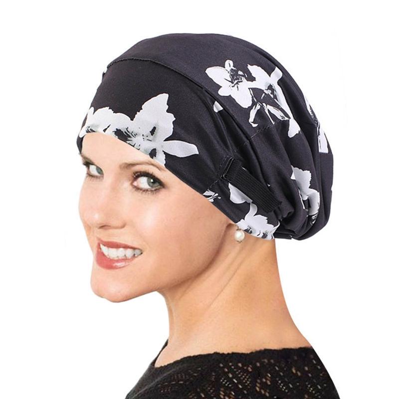 

Fashionable Satin Lining Printed Headgear Adjustable Ladies Printed Hat Sleep Night Hat Headgear, H01