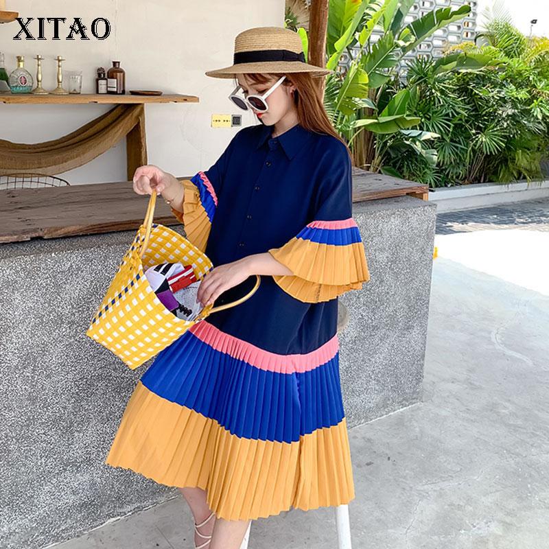 

XITAO Plus Size Dress Striped Women Fashion New Pullover 2020 Summer Goddess Fan Elegant Casual Style Loose Dress DZL1370, See picture dzl1370