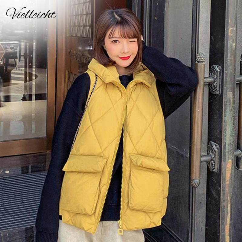 

Vielleicht 2020 Hot selling Autumn Winter Vest Women Female Thickening Vest Down Cotton Slim Girl Hooded Warm Winter Waistcoat, Black