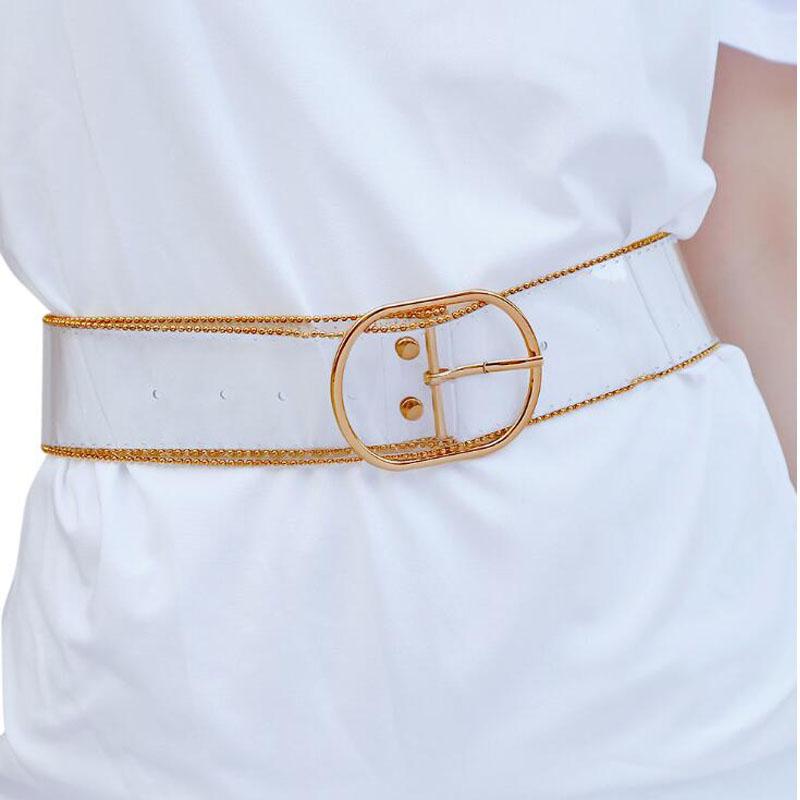

Transparent Wide Leather Elastic Cinch Waistband Fashion Decorate Belts Apparel Women Clear Stretch Buckle Waist Belt, White
