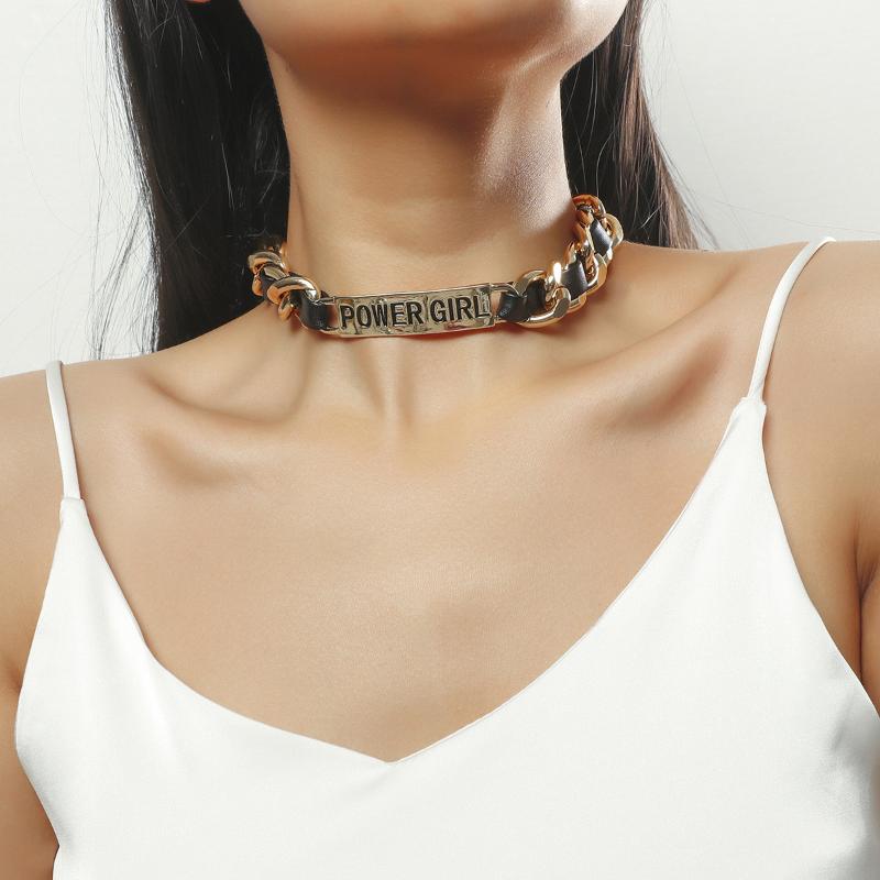 

Vintage Cuban Link Chain Letter Choker Necklace Collar Statement Exaggerated Clavicle Winding Necklace for Women Jewelry