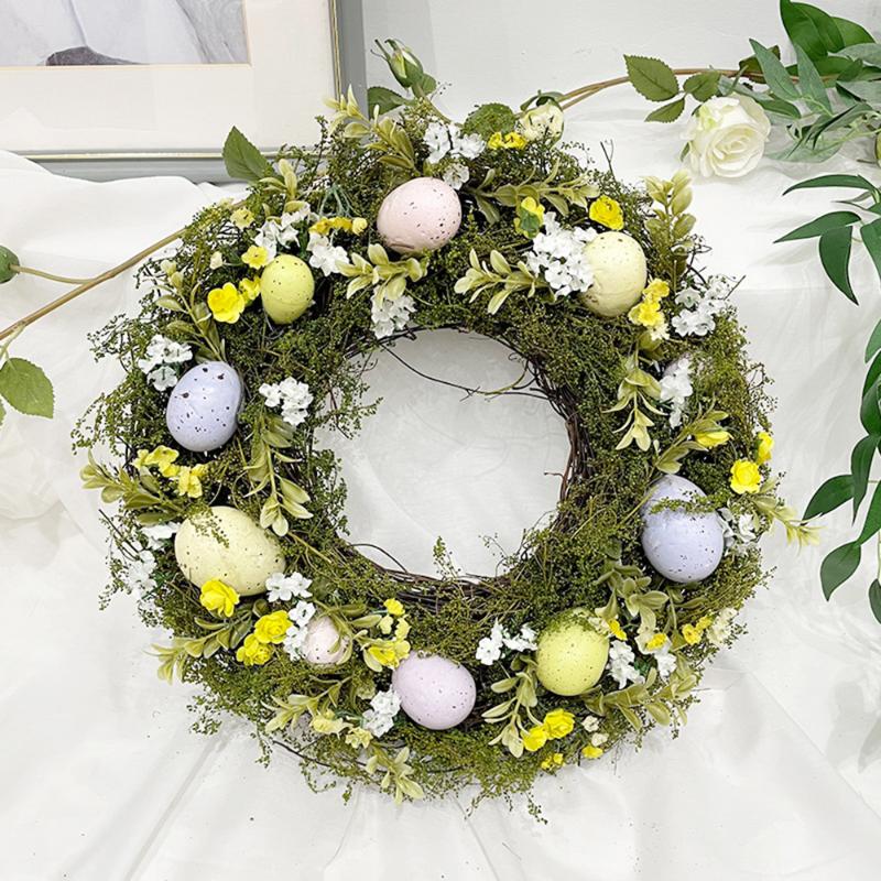 

Happy Easter Egg Decoration Artificial Flower Easter Egg Wreath Artificial Flower Wreath for Front Door Wall Decoration, As the picture