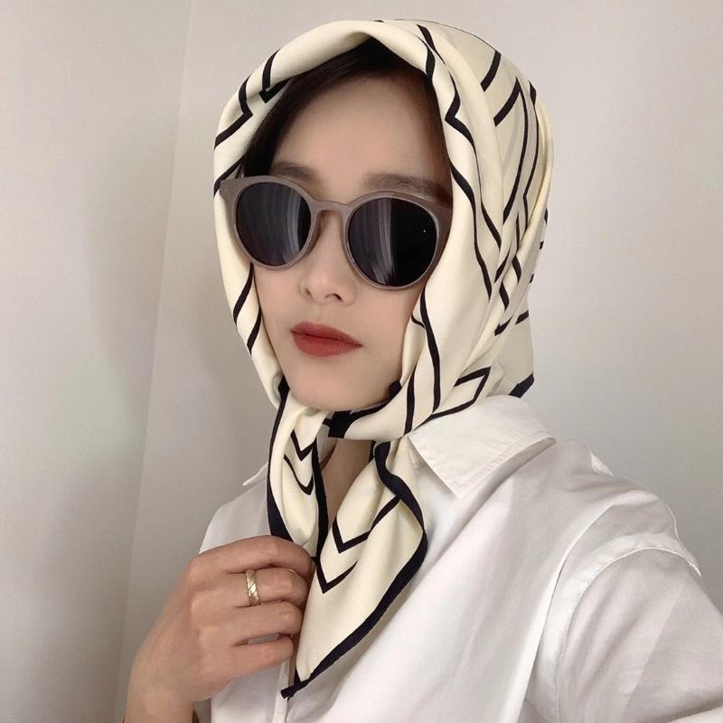 

Royalmaybe Fashion striped 90CM square scarf silk scarf female multifunctional spring and autumn thin shawl sunscreen