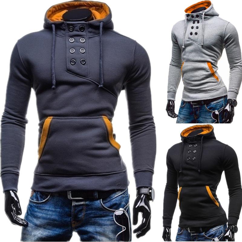 

ZOGAA Autumn New Double-breasted Pullover Jacket Temperament Mens Short Slim Brushed Hooded Sweater Oversized Hoodie Fashion Hot, Black