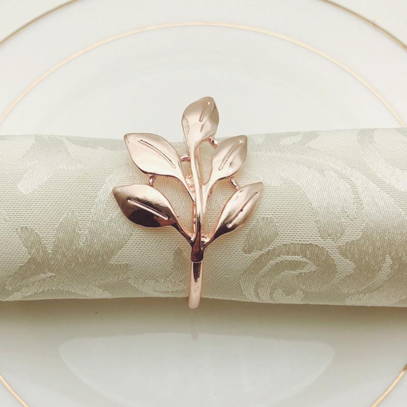 

6pcs Hotel Restaurant Buckle Home Dinner Room Party Table Decoration Leaves Shaped Napkin Ring Metal Plating Serviette Holder
