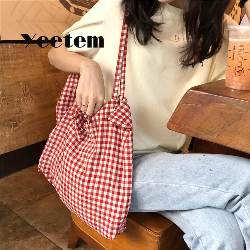 

Fashion Women's Canvas Tote Shoulder Large Shopping Bag Plaid Eco Large Capacity Ladies Purse Pouch Girls Student Book Handbags, Red-grid