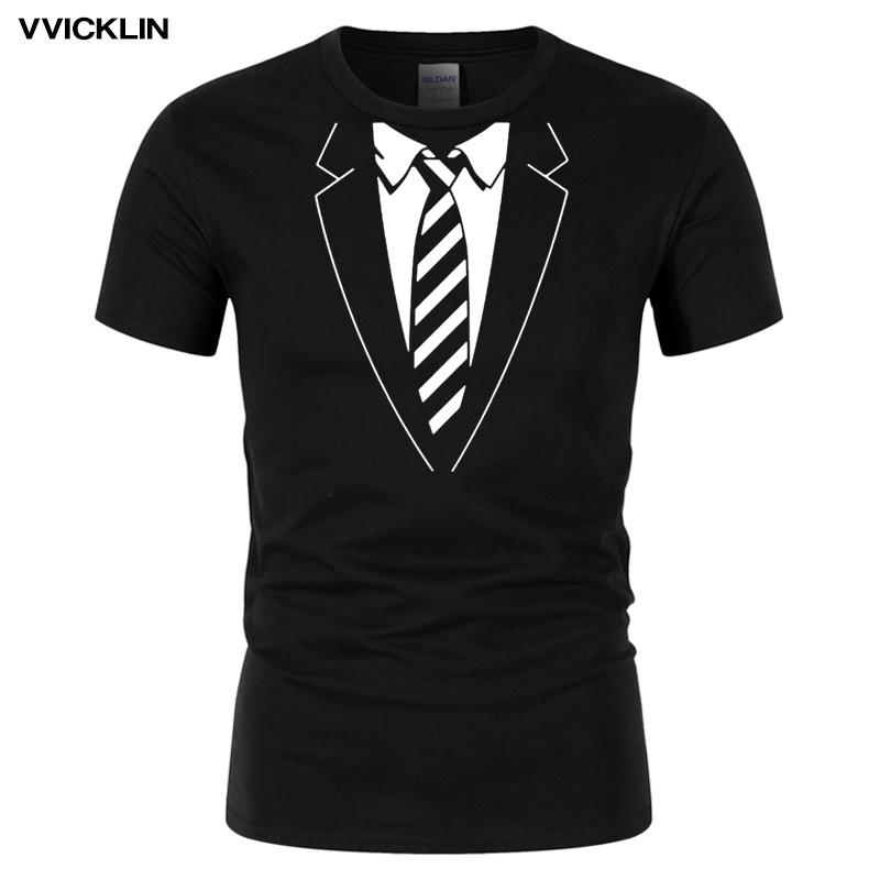 

2020New Summer Men Cotton T Shirts Fake Suit Tie Funny Print T-Shirt Men's Casual O-Neck Short Sleeve Tshirt Top Tees Plus Size