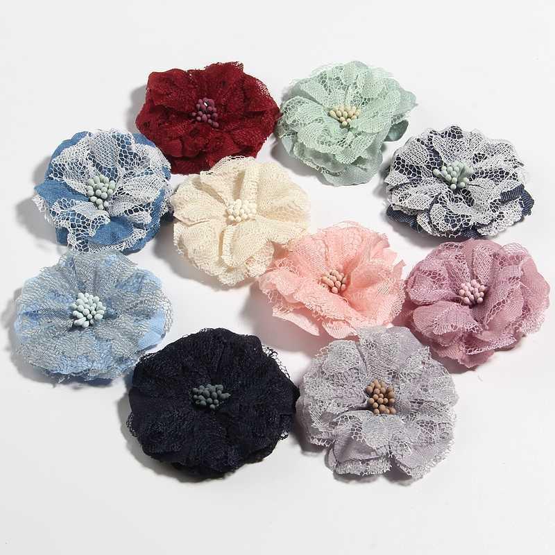 

120PCS 5.5CM 2.1" High Quality Fabric Artificial Lace Flower For Hair Accessories Chiffon Flowers Bouquet For Headband Wedding1, Red