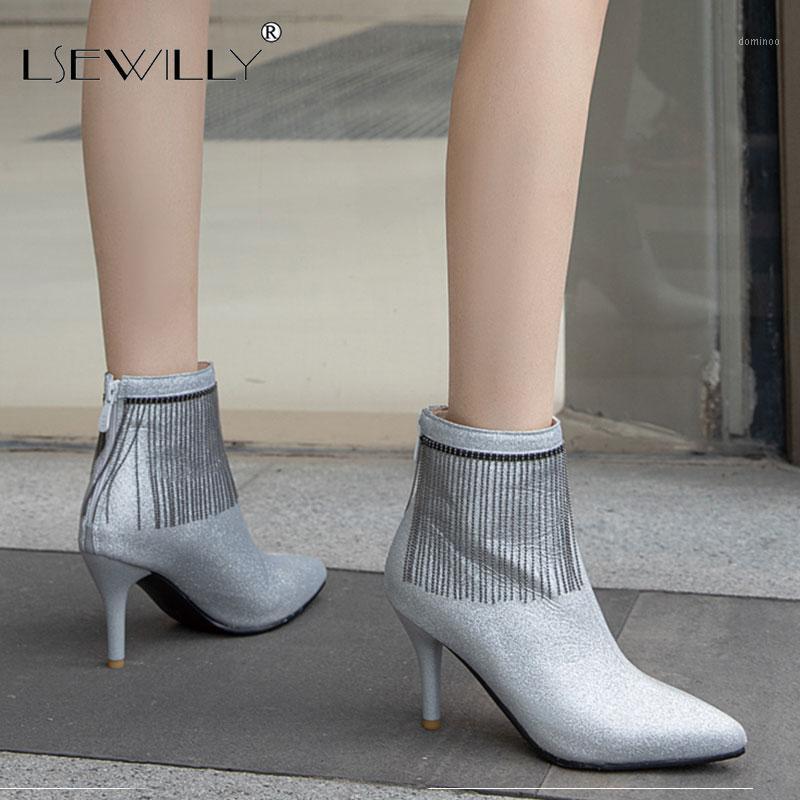 

Lsewilly Fashion Stiletto Women Shoes Silver Black Chain Fringe High Heel Sexy Ankle Ladies Boots Party Date Pointed Toe Bootie1