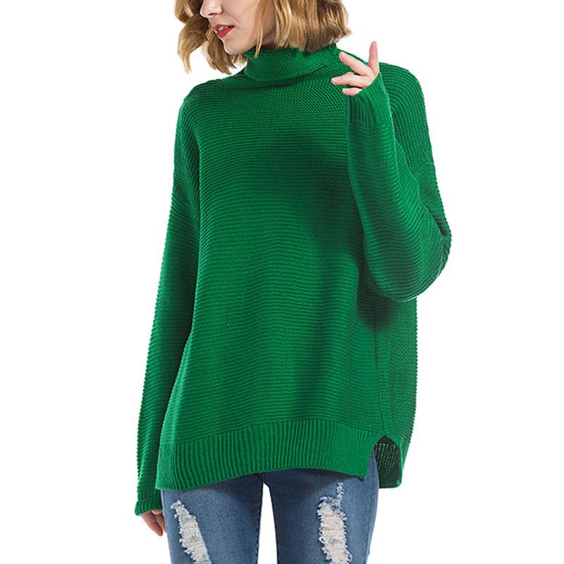 

Women Knit Turtleneck Warm Knit Sweater Autumn Winter Warm Solid Color Loose Knitwear Pullovers 8 Colors, Black