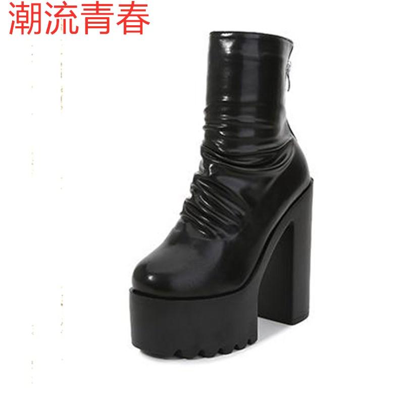 

Women Sexy High heel Boots Round Toe Slip-on Female Ankle Boots Black White High Heels Shoes Women Party Ladies