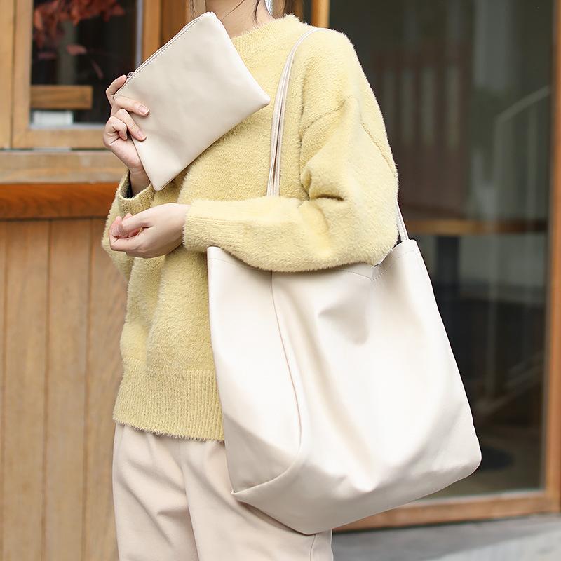 

Simple large capacity Tote Bag versatile fashion Pu soft leather handbag solid color single shoulder women's bag, Black