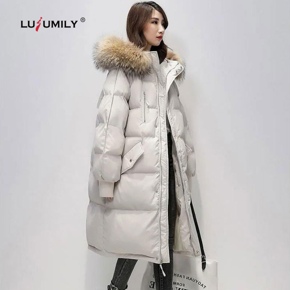 

Lusumily 2020 Winter Women' Jacket Big Fur Hooded Thick Warm Parkas Loose Plus Size 2XL Long Down Jackets Female Coat, Black