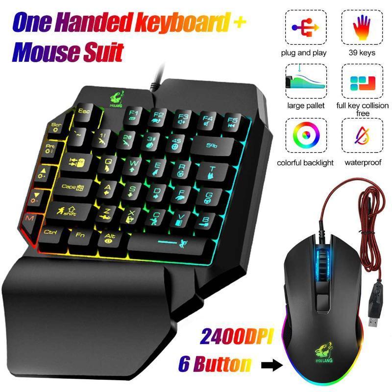 

39 keys LED Colorful Light USB Wired Mouse + Keyboard Kit One handed keyboard Suit Mixed Color Backlight Single hand1