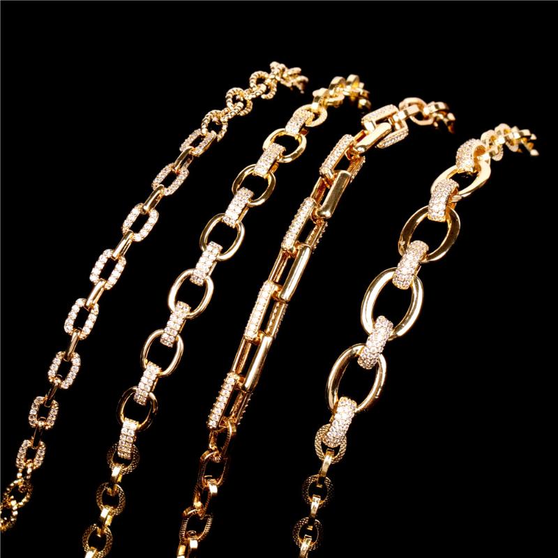 

Charm Bracelets EYIKA Hiphop Style Round And Square Stitching Cable Chain Bracelet Micro-inlaid Zircon Bangle For Women Gold Color Rock Jewe