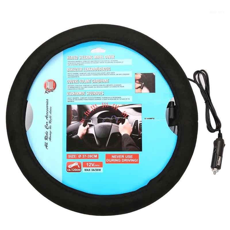 

Universal Car Heated Steering Wheel Cover 12V Car Lighter Charger Auto Black Steering Wheel Protector Cover Interior Supplies1